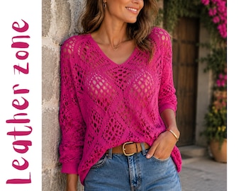Women’s Boho Crochet Sweater Top, Oversized Open Knit, Summer Beach Cover Up, Lightweight Festival Hollow Out Bohemian Top