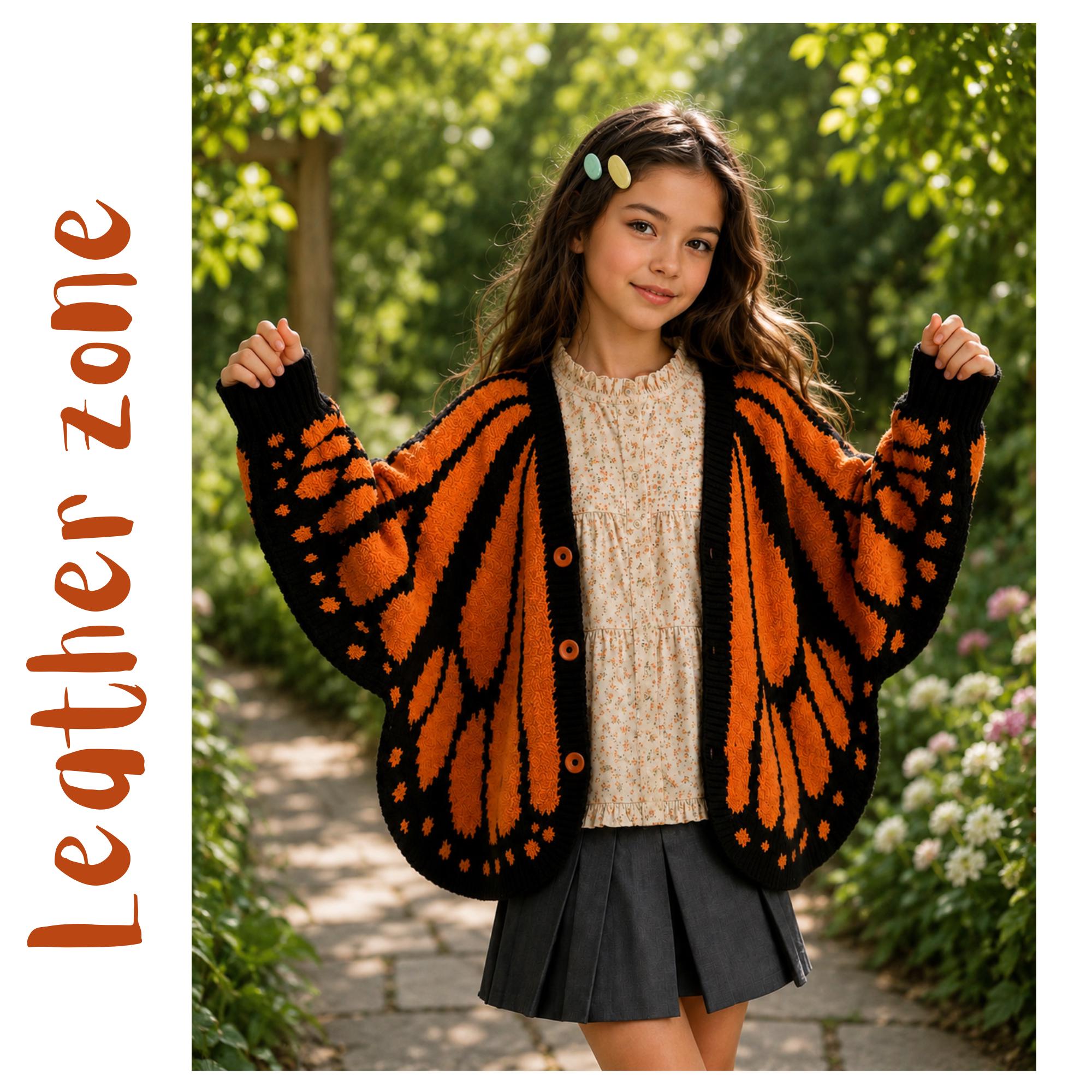 Girls Butterfly Knit Cardigan, Oversized Cozy Sweater, Boho Cocoon Shrug, Cottagecore Button Up Cardigan