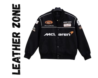 Unisex McLaren Racing Bomber Jacket, Embroidered Y2K Streetwear Coat
