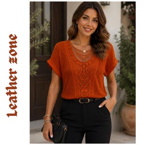 Boho-Bluse im Häkelstil, Damen-Top mit Spitzenpatchwork, leichtes Sommerhemd für den Urlaub, Boho-Bluse im Cottagecore-Stil