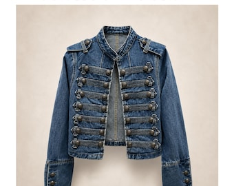 Women's Cropped Denim Jacket, Y2K Vintage Military Streetwear Biker Jacket, Gothic Punk Style Jean Jacket