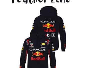 Vintage Oracle Red Bull Racing Zip-Up Hoodie, Y2K Unisex Motorsport Streetwear Racing Bomber Jacket