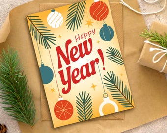 Greeting Card – Happy New Year! | A6 Format |Vector Illustration| New Year| Merry Christmas| Printable Art| Mini Print| Digital Download PDF