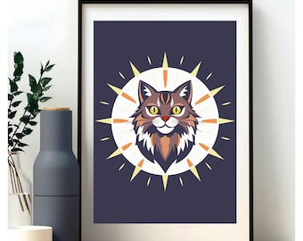 Poster – Cat – Room Decor | Symmetry | A3 Format | Vertical | Vector Illustration | Printable Art | Digital PDF Download | Homedecor | Art