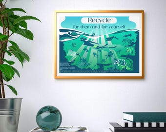 Poster – Recycling – Room Decor | Ecology | A3 Format | Horizontal | Vector Illustration | Printable Art | Digital Download PDF | Homedecor