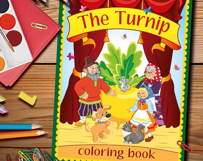 Featured listing image: The Turnip Fairy Tale Coloring Book PDF | 28 Pages | Russian Folk Tale | Printable | Kids Activity | Original Illustrations