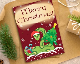 Greeting Card – Christmas Snake | A6 Format | Illustration | New Year | Merry Christmas | Printable Art | Mini Print | Digital Download PDF