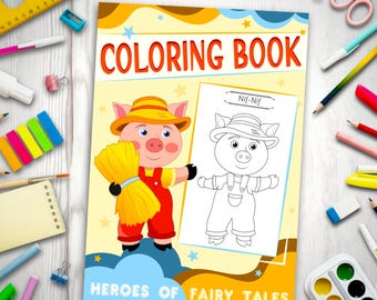 Coloring Book – The Three Little Pigs– Fairy Tale Characters | Fairy Tale | 12 Pages | Kids Activities | Printable Art| Digital Download PDF