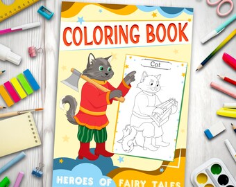 Coloring Book – Rooster Golden Comb Fairy Tale Characters | 12 Pages | Kids Activities | Russian Tale | Printable Art | Digital Download PDF