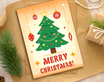 Greeting Card – Christmas Tree| A6 Format| Vector Illustration| New Year| Merry Christmas| Printable Art | Mini Print | Digital Download PDF