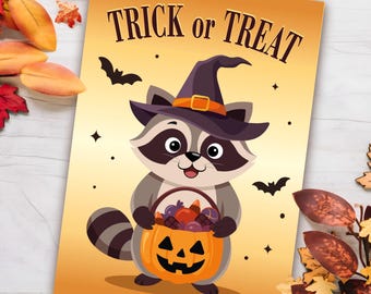 Greeting Card – Trick or Treat | A6 Format | Vector Illustration | Halloween | Autumn | Printable Art | Mini Print | Digital Download PDF