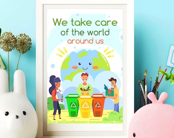 Poster – The World – Room Decor | Ecology | A3 Format | Vertical | Vector Illustration | Printable Art | Digital Download PDF | Homedecor