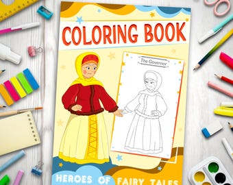 Coloring Book - The Goldenfish - Fairy Tale Characters | 12 Pages| Kids Activities | Russian Folk Tale| Printable Art | Digital Download PDF