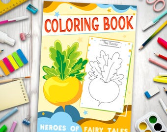 Coloring Book – The Turnip – Fairy Tale Characters | 16 Pages | Kids Activities | Russian Folk Tale | Printable Art | Digital Download PDF