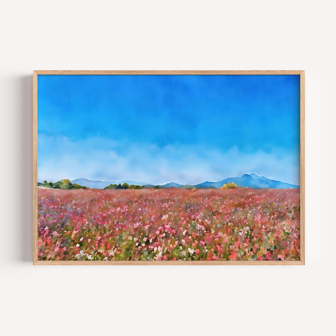 Wildflower Field Watercolor Print – Floral Meadow Landscape Wall Art ...