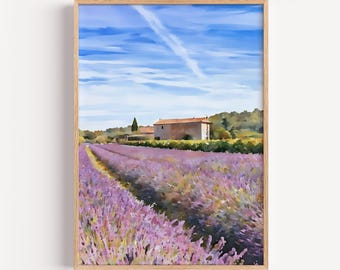 Lavender Field Wall Art Print – Floral Watercolor Landscape