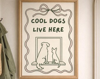 Impresión "Los perros viven aquí" / Arte mural de cachorro juguetón (Descarga digital)