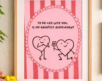 Decoración de pared romántica y moderna / Lámina con cita de amor / Decoración rosa para parejas / Regalo para tu pareja