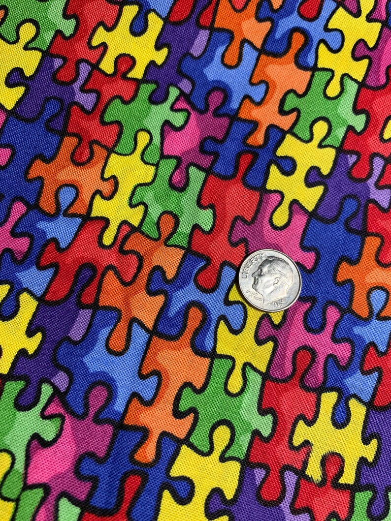 Autism Awareness Bright Color Puzzle 100 Cotton Fabric Great Etsy
