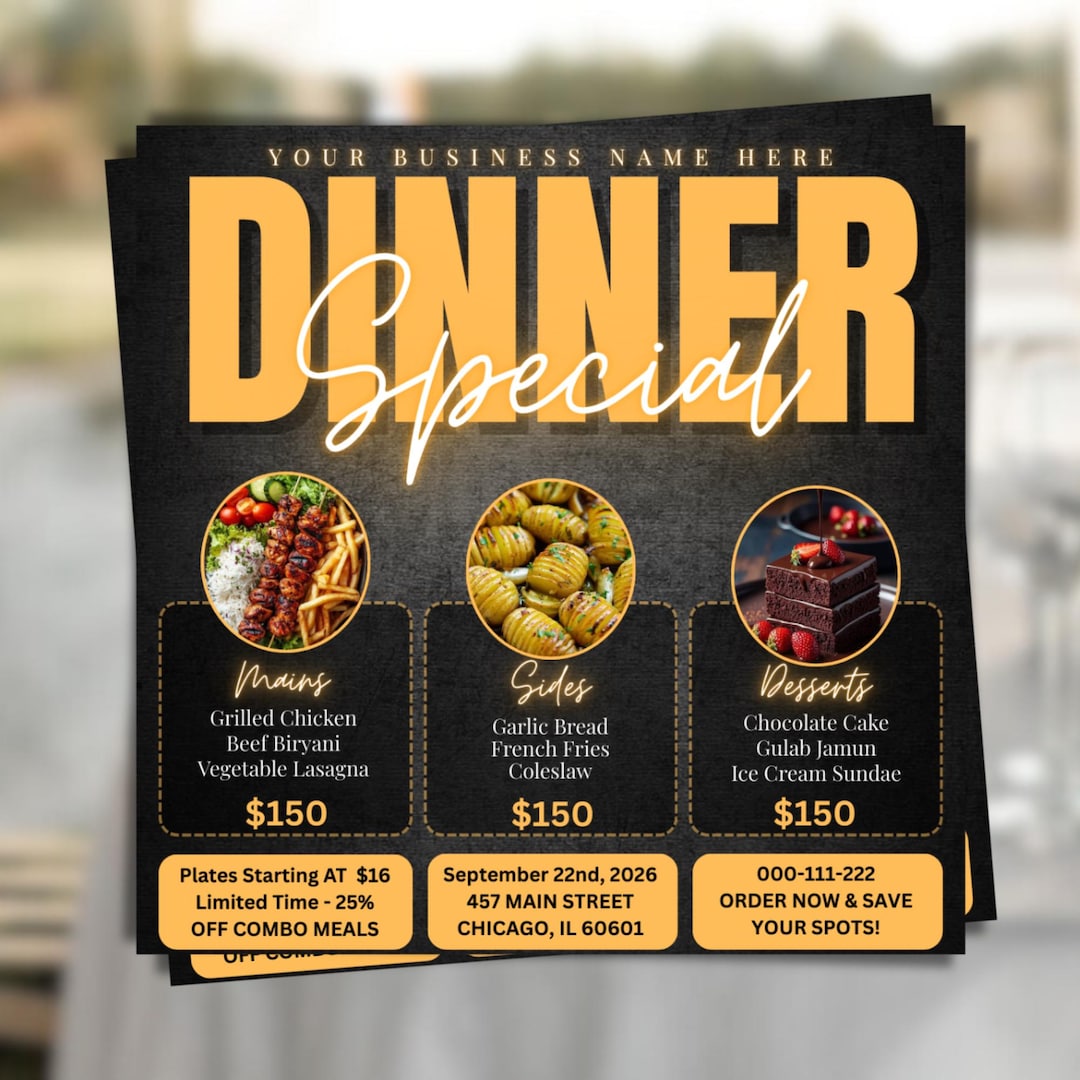 Editable Dinner Specials Flyer, Restaurant Menu Template (canva) - Etsy