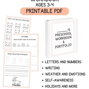 Printable Preschool Workbook | 200-Page Homeschool Curriculum for Ages 3–4 | August–May | Flexible Schedule Pre-K Binder | PDF File