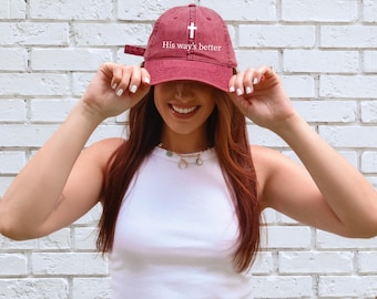 Christian Cap Vintage Embroidered Baseball Hat Jesus Gift for New Believer Faith Gift for Youth Group Cross Hat