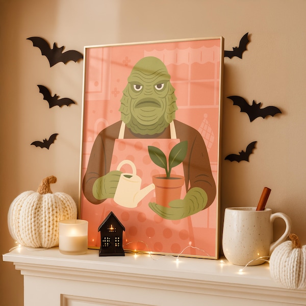 Creature Baking Poster Kitchen Wall Art Halloween Decor Vintage Style Print Funny Gift for Home Cooks Creepy Cute Decor