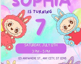 Labubu | Einladung zur Geburtstag-Party | Bearbeitbare Canva Vorlage | Sofort Download