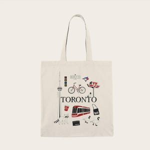 Toronto Icons Tote Bag - Hand-Drawn Canada Souvenir, Eco-Friendly Reusable Tote, Travel Gift for City Lovers