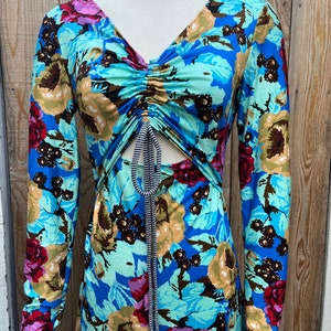 Printed jersey long sleeve gathered front keyhole a line dress SZ XL