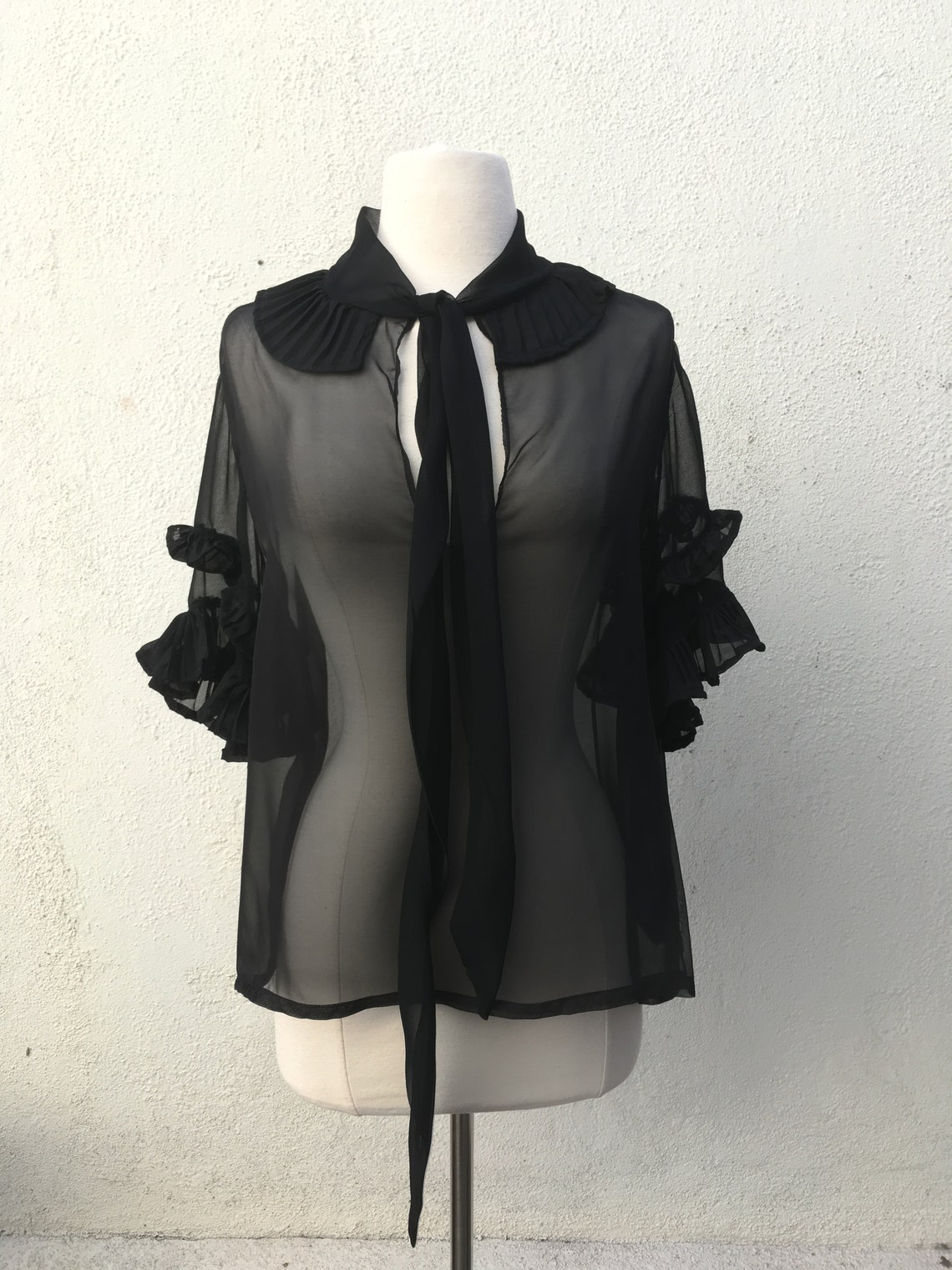 Womens sheer silk chiffon short sleeve blouse with pleated Etsy