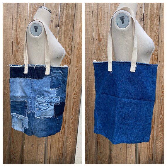 Recycled Selvage Patchwork Frayed Denim Jeans Medium Size