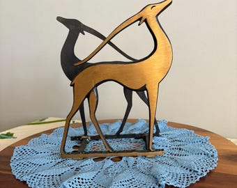 Vintage Gazelle Statue | Mid Century Modern Gazelle Decor | Gold & Black Metal Sculpture | Retro Art Deco Accent | Handmade Sculpture