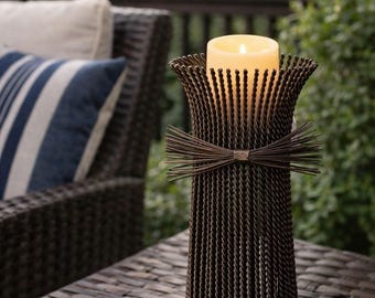 Vintage Wire Candle Holder | Mid Century Brutalist Metal Candlestick | Indoor Outdoor Decor | Sculptural Boho Modern Accent