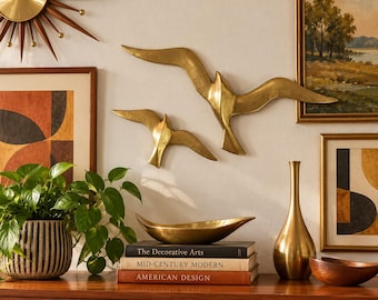 Vintage Brass Flying Birds Set of 2 | Mid Century Wall Decor | Made in India