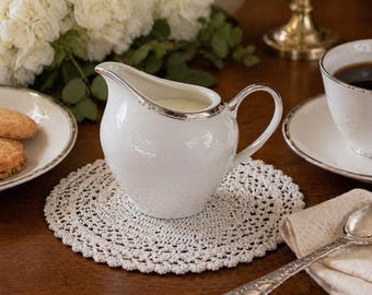 Vintage Creamer Silver Rim | Celebrity Fine China Anniversary 1181 | White Porcelain Cream Pitcher Elegant Serveware