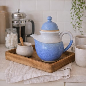 Overland Stoneware Teapot | Blue Gray Pottery | Rustic Farmhouse Coffee Pot | Lidded Stoneware | Country Kitchen Decor