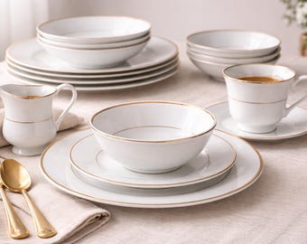 Royal Gallery Jessica China | Gold Rim Dinnerware | Replacement Pieces | Cups Saucers Plates Bowls | White Porcelain | Sold Individually