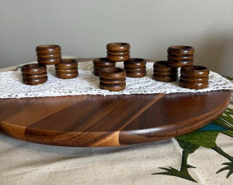 Vintage Mid Century Modern Wooden Napkin Rings | Set of 10