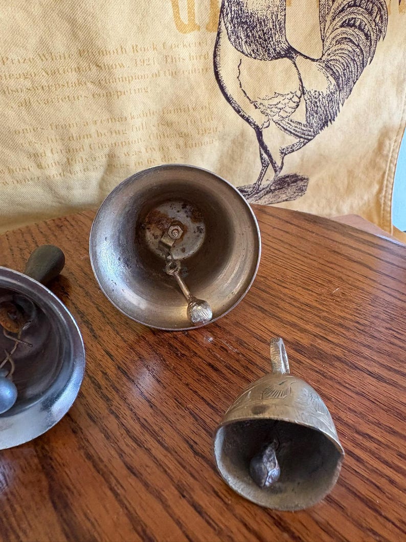 Vintage Brass Bell Set I Owl Bell I Silverplated Desk Bell With Wood ...