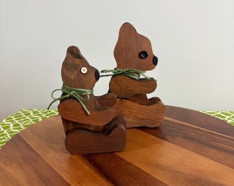 Vintage Wooden Bear Set I Teak Wood Figures I 1970s Rustic Nursery Decor I Folk Art Animals I Mid-Century Modern Cabin Shelf Sitter