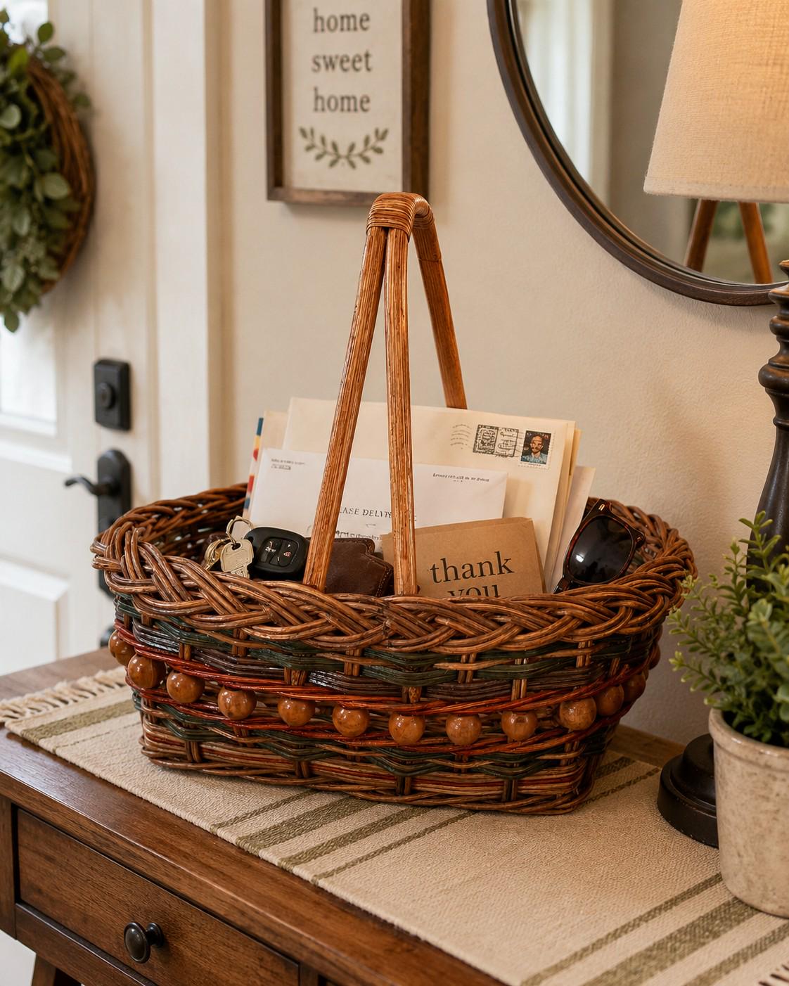 Vintage Wicker Basket With Handle - Etsy