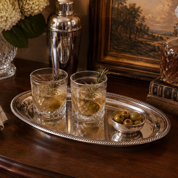 Vintage Silver-Tone Serving Tray | Oval Platter with Rope Edge