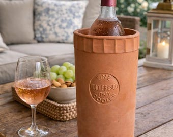 Vino E Bosco Terracotta Italian Wine Cooler | vintage Fresco Italy | clay bottle wine chiller | rustic barware | farmhouse kitchen decor