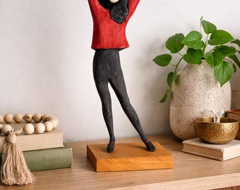 Hand Carved Wood Woman Sculpture | Folk Art Figure | Boho Decor | Minimalist Female Statue | Vintage Wooden Art | 11 Inch