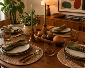 Wood Napkin Rings Set of 8 | Vintage Table Decor | Rustic Dining Accessories | Mid Century Entertaining Accents
