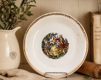 Vintage Cronin China Pie Plate | Colonial Courting Scene | Gold Rim Bake Oven Dish | Mid Century Serveware