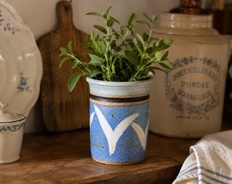Studio Pottery Vase Signed Smith | Blue Stoneware Crock | Hand Thrown Floral Vessel | Artisan Rustic Decor