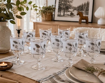 Vintage Frosted Wheat Goblets Set of 8 | Mid Century Wine Glasses | Silver Wheat Water Glasses | Barware | Dining Decor