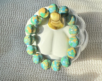 Handmade Turquoise Style Beaded Bracelet - Blue, Green, Yellow 14mm Beads